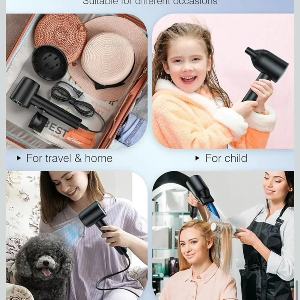 NEW - Hair Dryer with diffuser, blow dryer and attachments, digital display